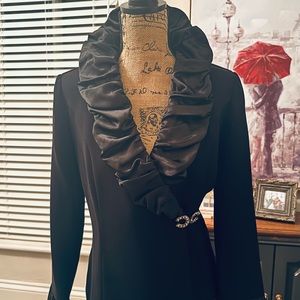Joseph Ribkoff Black Satin Blazer. Ruffled collar Satin, body Comfy Poly, Sz 6